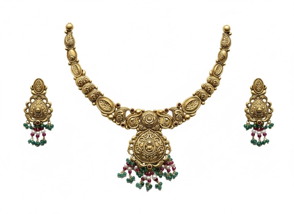 Royal Lakshmi Heritage 22K Gold Temple Necklace Set
