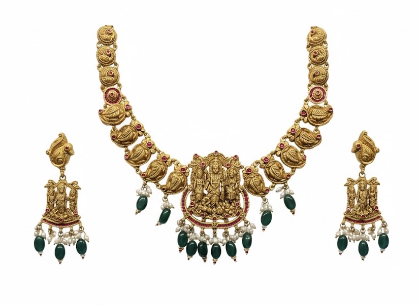Rajeshwari Temple Heritage 22K Gold Necklace Set