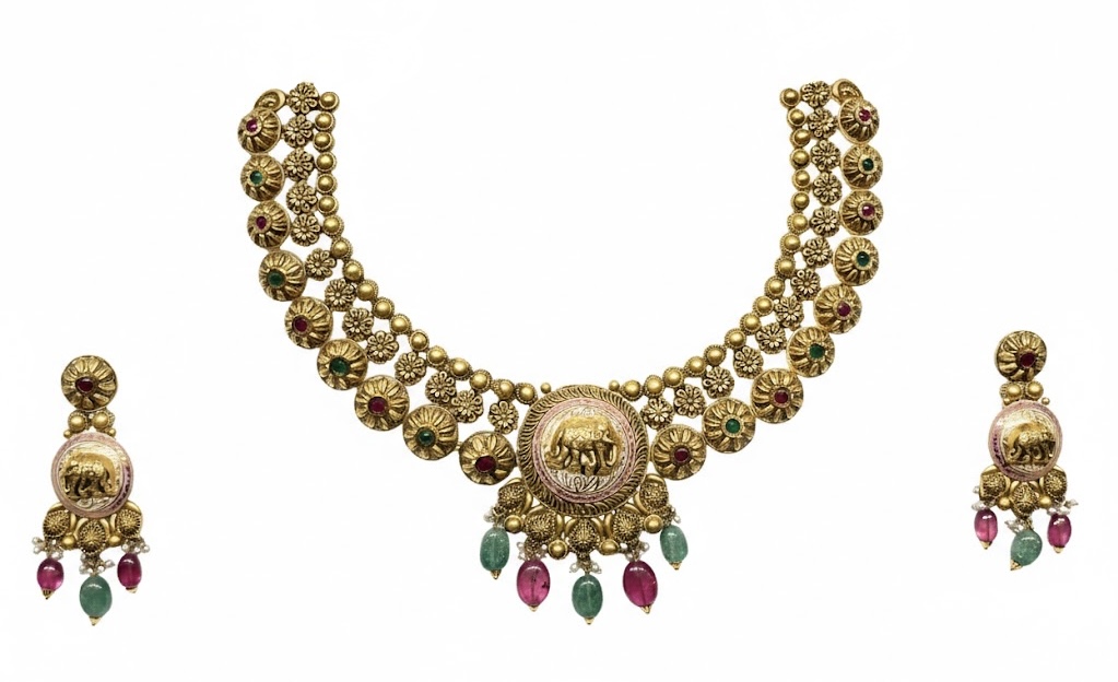 Rajsi Ratna Haar 22K Gold Statement Necklace Set