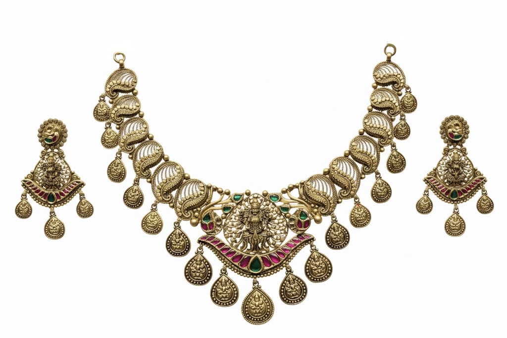 Zarmina Grand Antique 22K Gold Bridal Necklace Set
