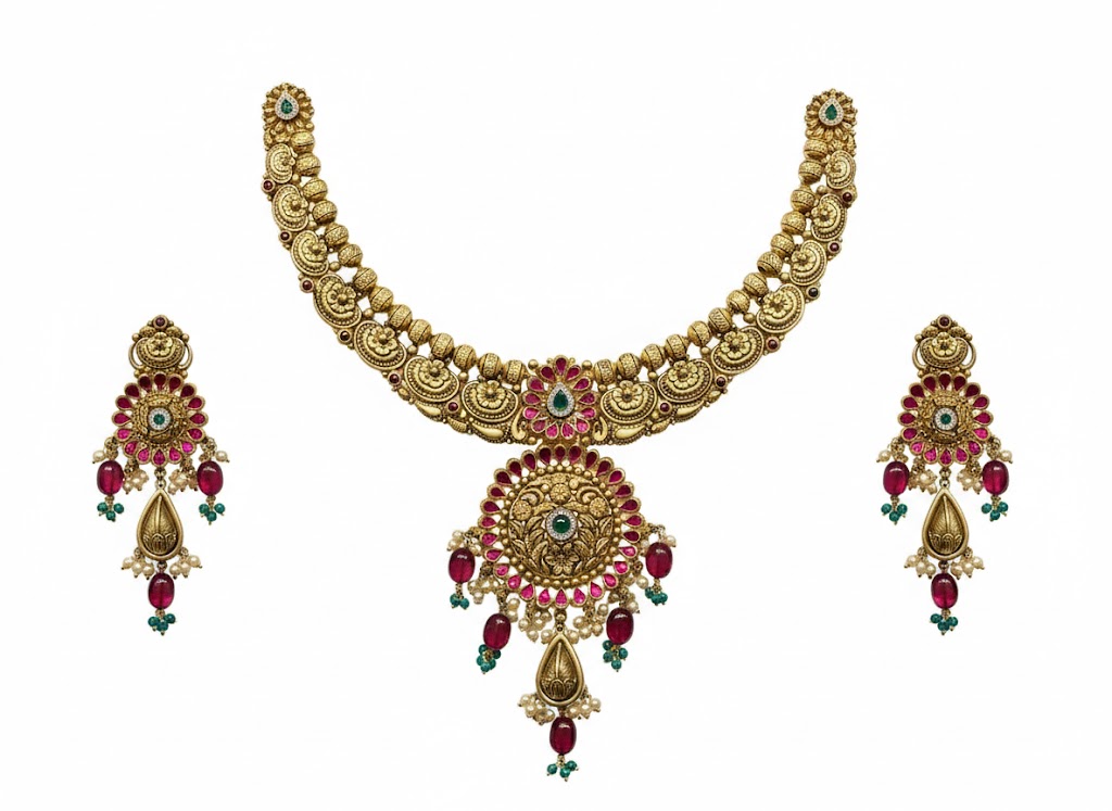 Noor Kundan Royale 22K Gold Necklace Set
