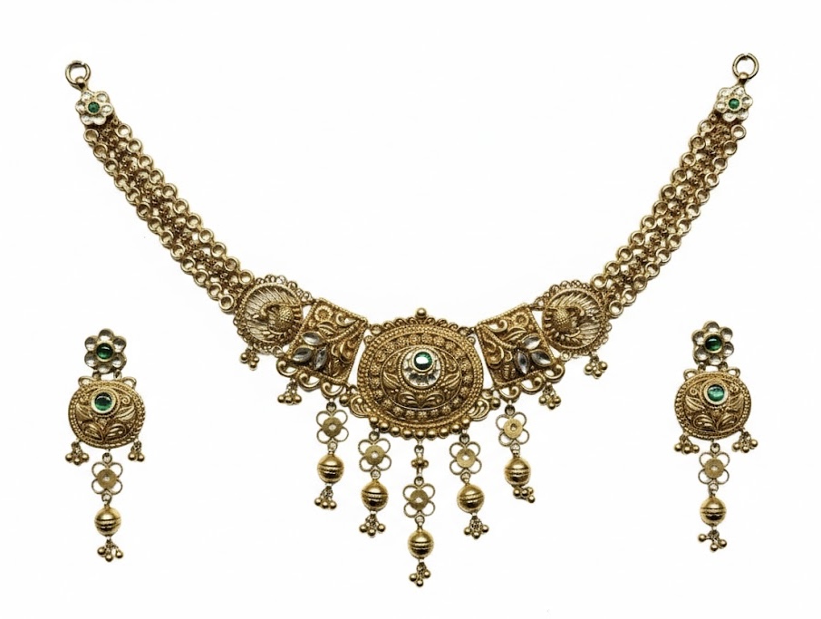 Rajwada Chandramukhi 22K Gold Bridal Necklace Set