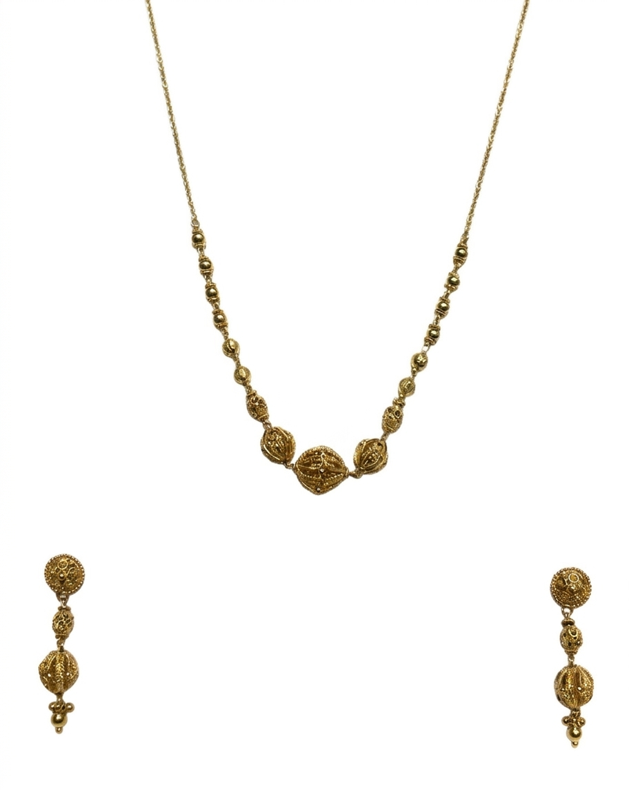 22K Gold Antique Beaded Pendant Set
