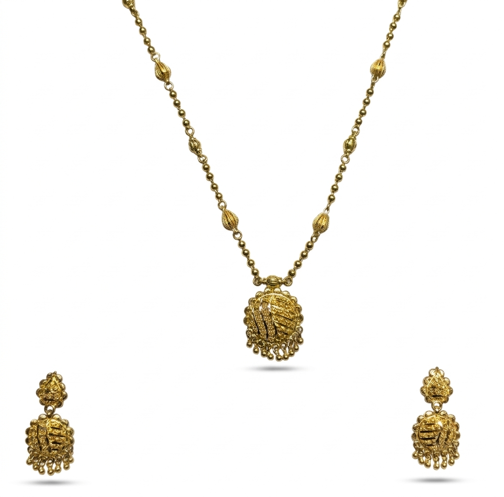 22K Gold Temple Jhumka Pendant Set