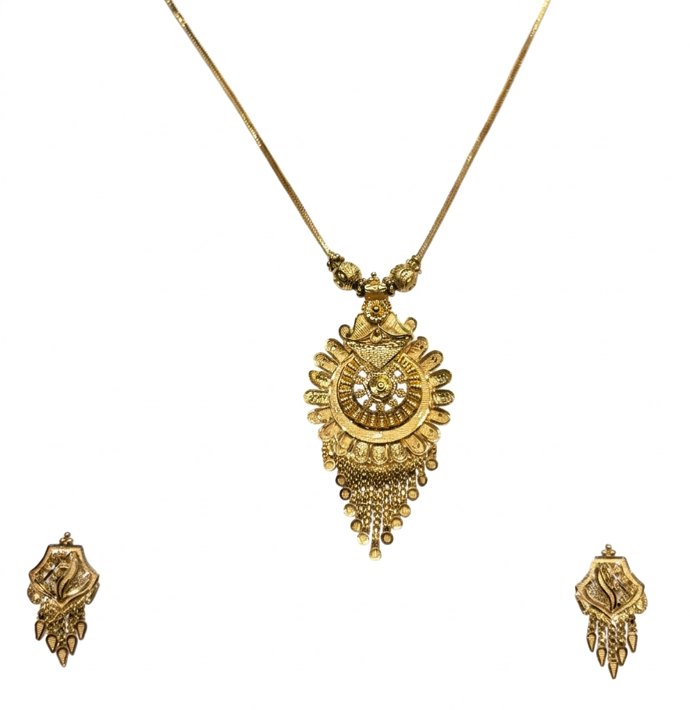 22K Gold Lakshmi Temple Pendant Set