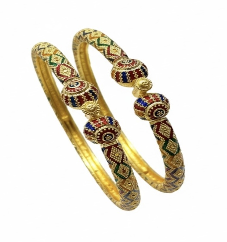 22K Gold Ethnic Colorwork Bangle