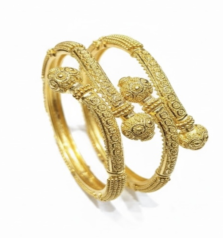 22K Gold Temple Design Wrap Bangles for Women