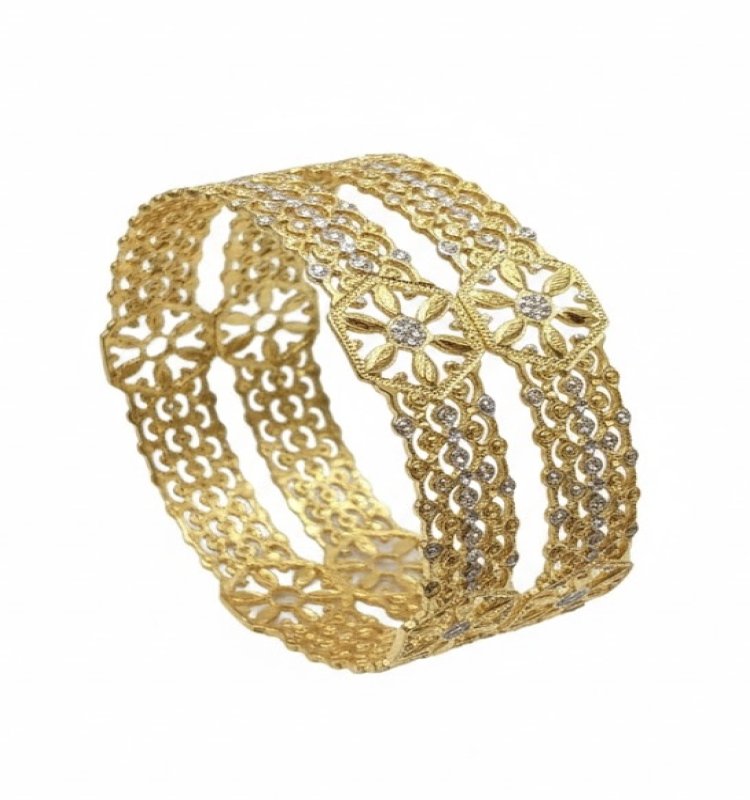 22KT Gold Floral Kada | Rajwada Filigree Diamond Bangle