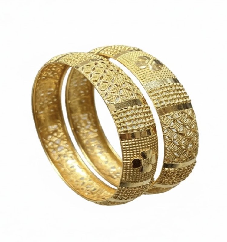 22K Gold Broad Bangles Set for Women | Classic Designer Kada