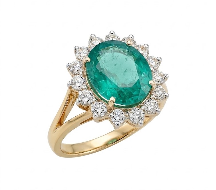 . Emerald Halo Vintage Diamond Ring