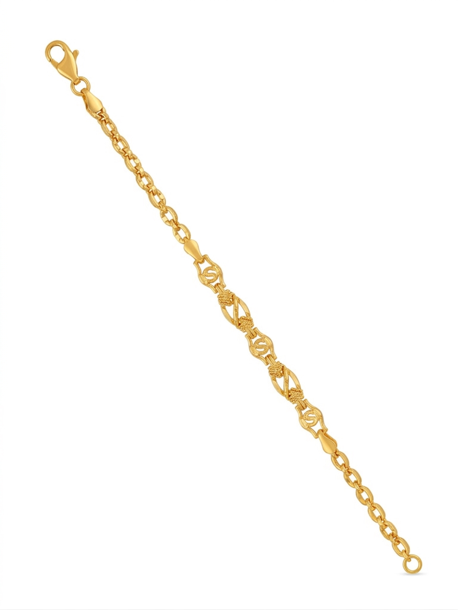 Floral Accent 22K Gold Link Bracelet