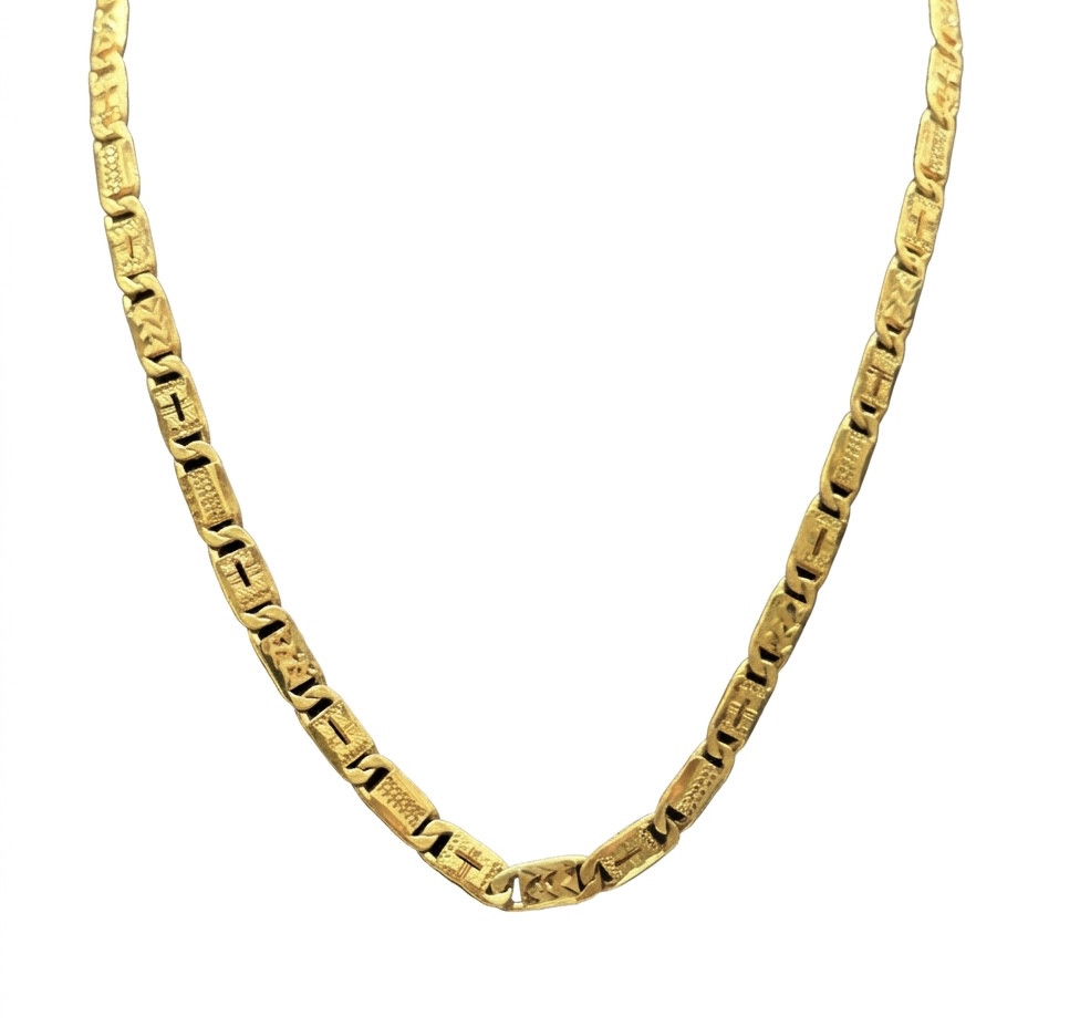Sleek Flat Link 22K Gold Men’s Chain Necklace