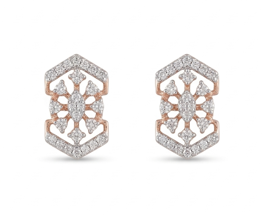 Hexagon Pattern Diamond Stud Earrings
