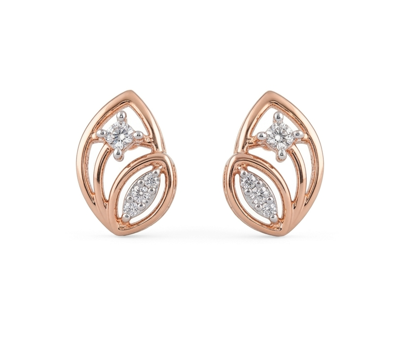 Leaf Curve Diamond Stud Earrings