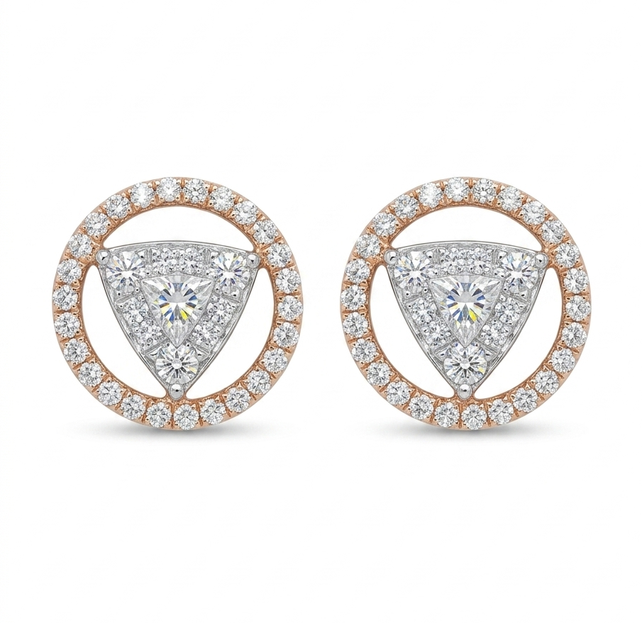 Geometric Halo Diamond Stud Earrings