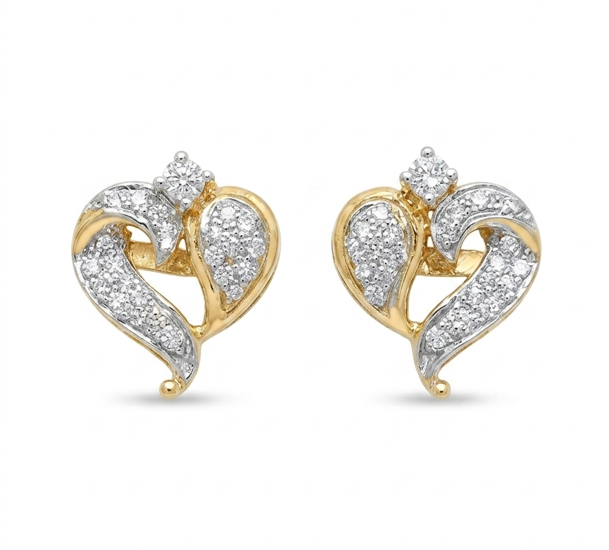 Dual Tone Heart Diamond Earrings