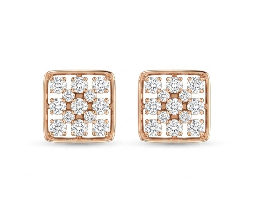 Square Halo Diamond Stud Earrings