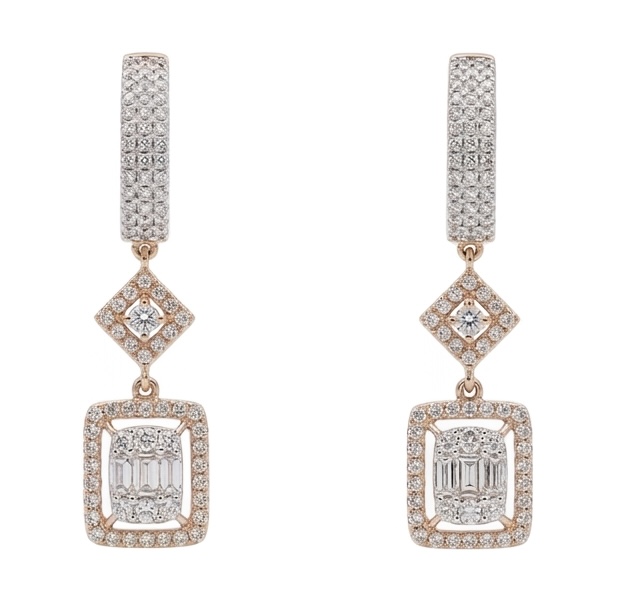 Geometric Link Diamond Drop Earrings