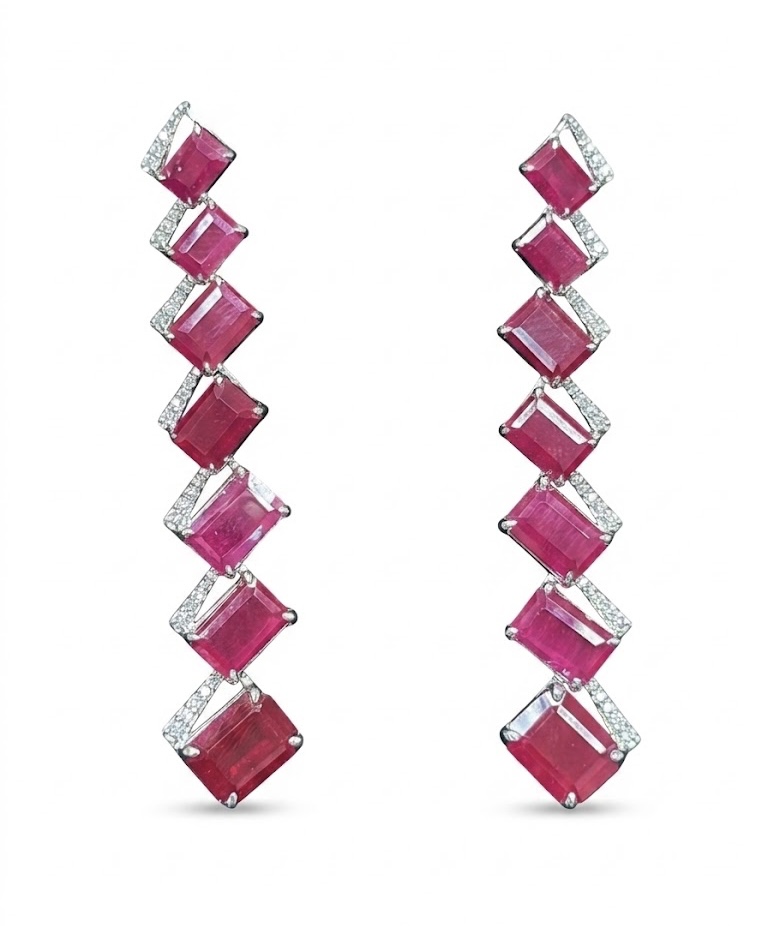 Ruby Line Drop Diamond Earrings