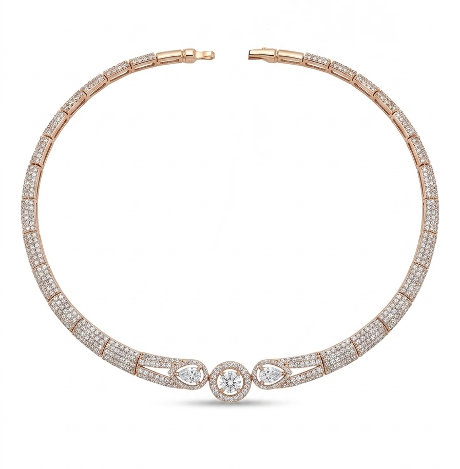 Modern Diamond Circle Choker Necklace in 14K Rose Gold