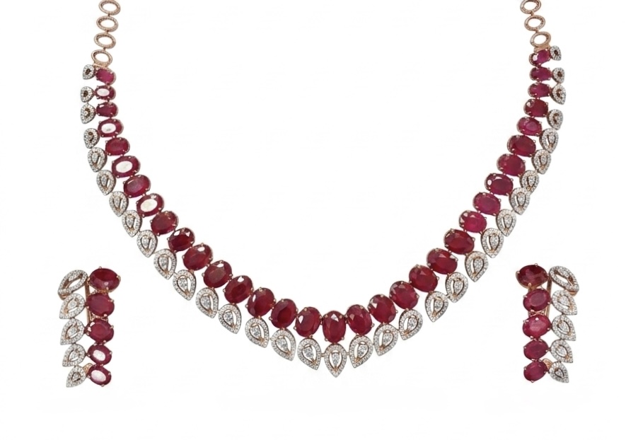 Royal Ruby Elegance 14K Diamond Necklace Set