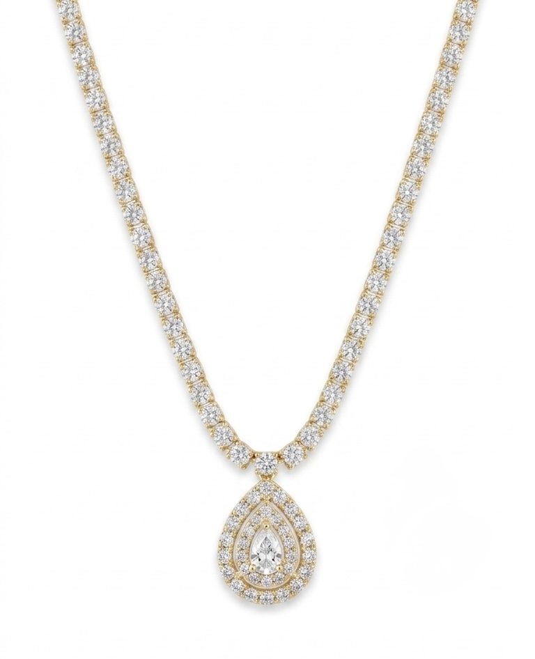 Golden Teardrop Diamond Pendant Necklace