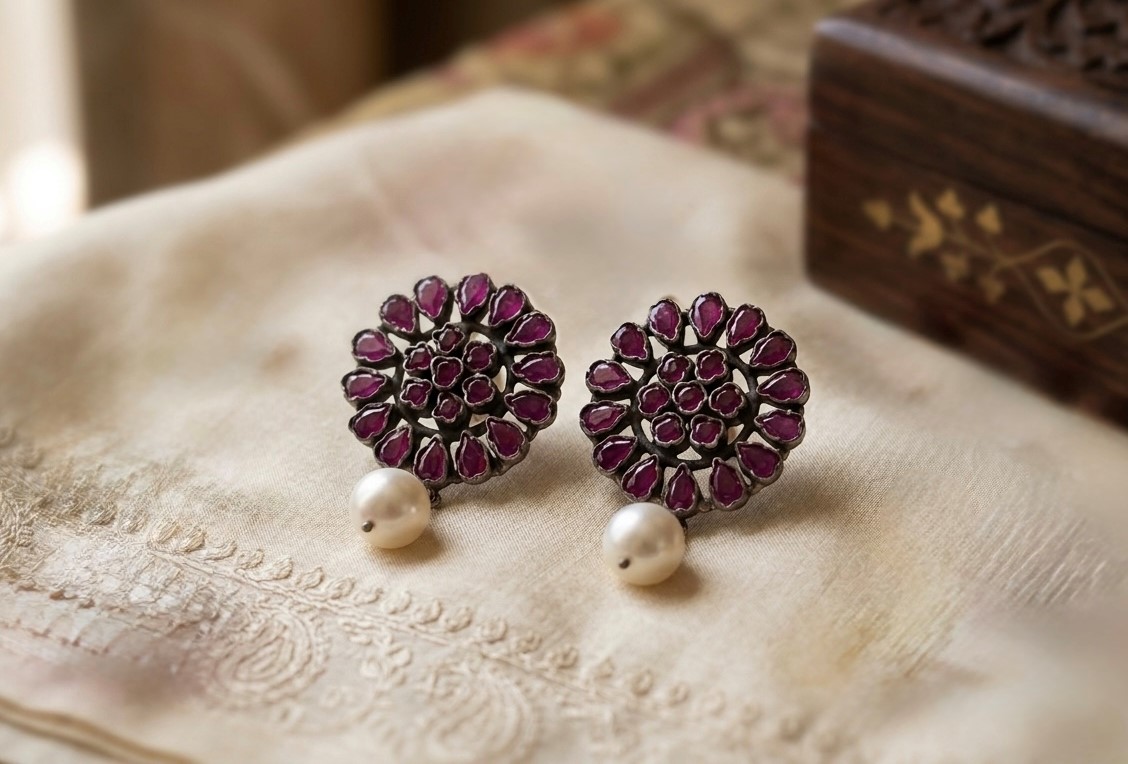 Royal Pearl Bloom Silver Earrings