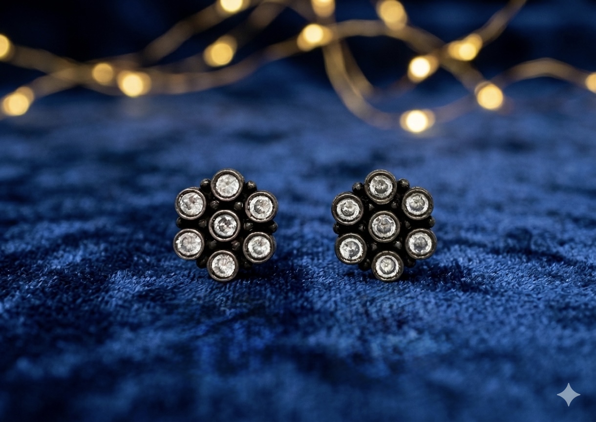 Vintage Floral Silver Stud Earrings