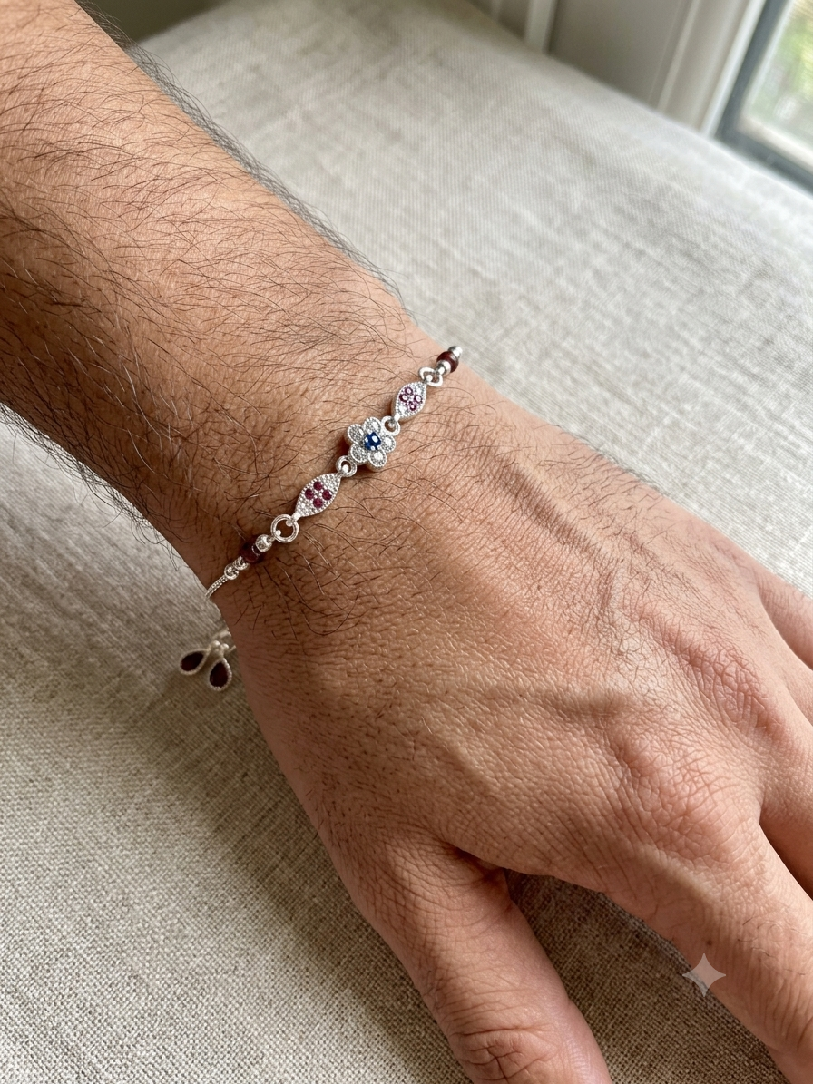 Silver Floral Harmony Rakhi