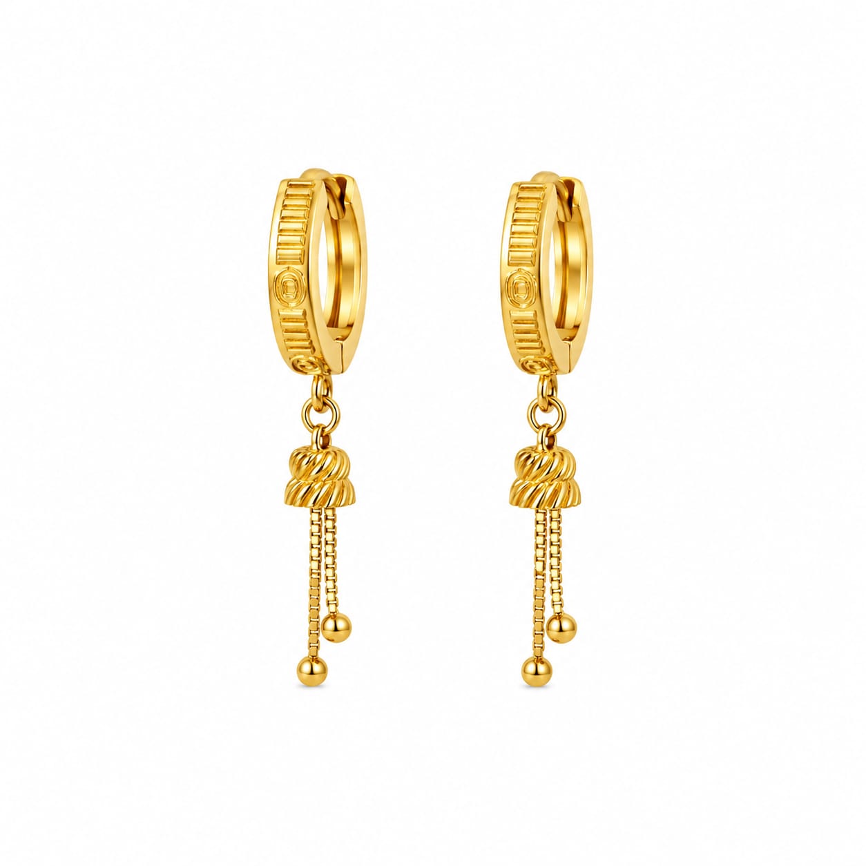 Dangling Charm 22K Gold Bali Earrings