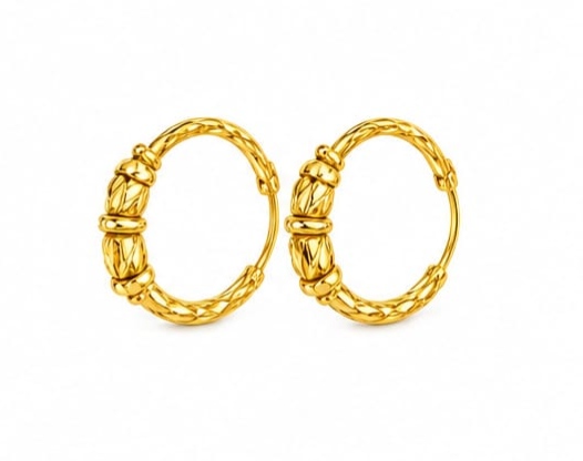 Textured Rope 22K Gold Bali Earrings