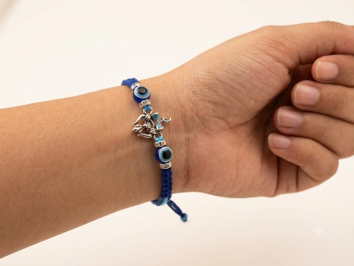 Blue Pearl Promise Silver Rakhi