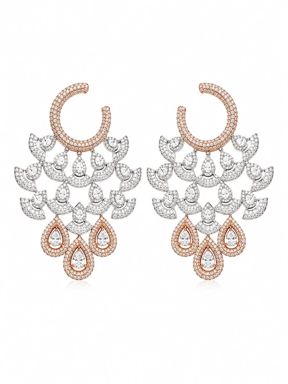 Two-Tone Diamond Chandelier Earrings