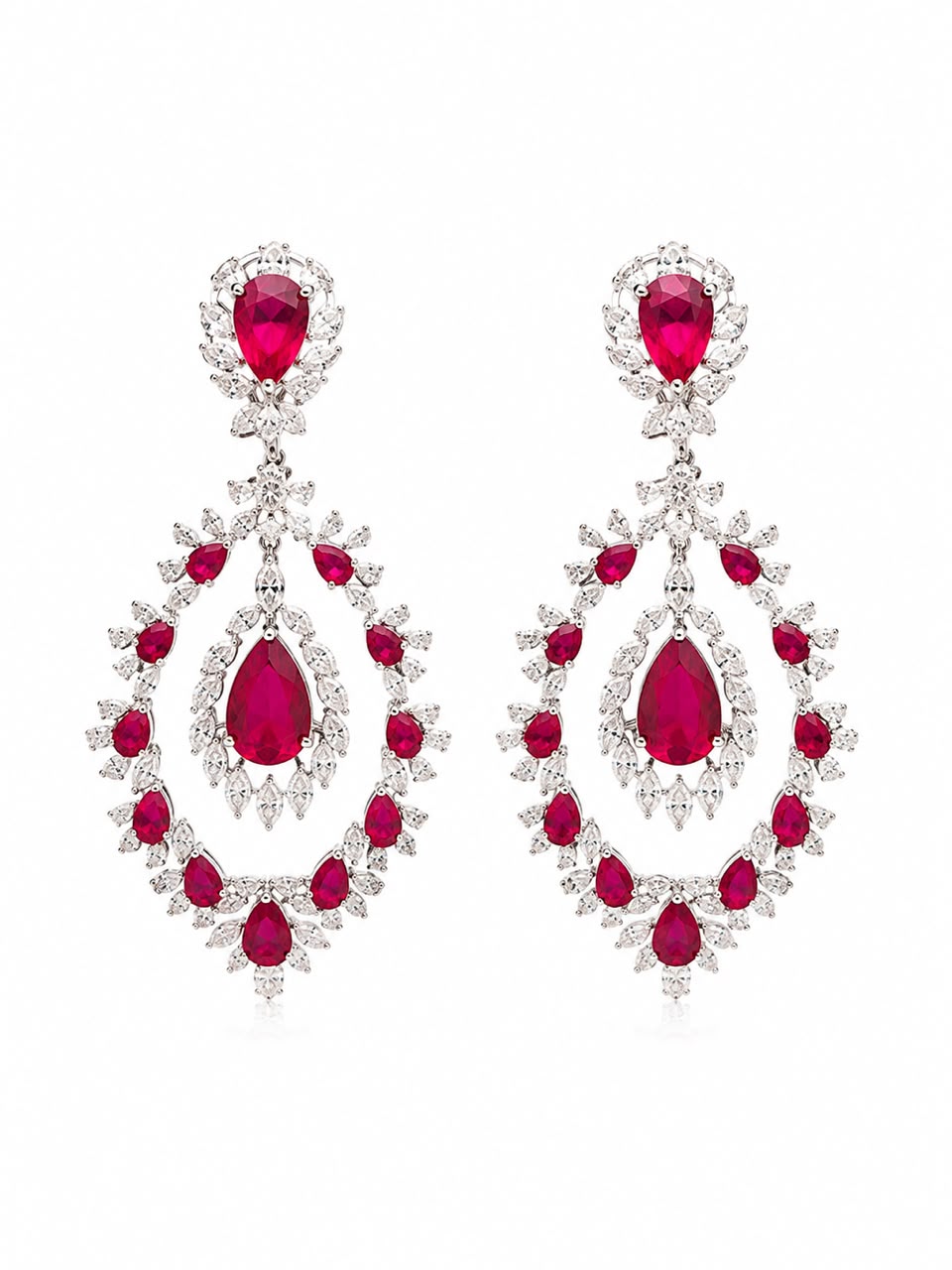 Ruby Double Halo Chandelier Earrings
