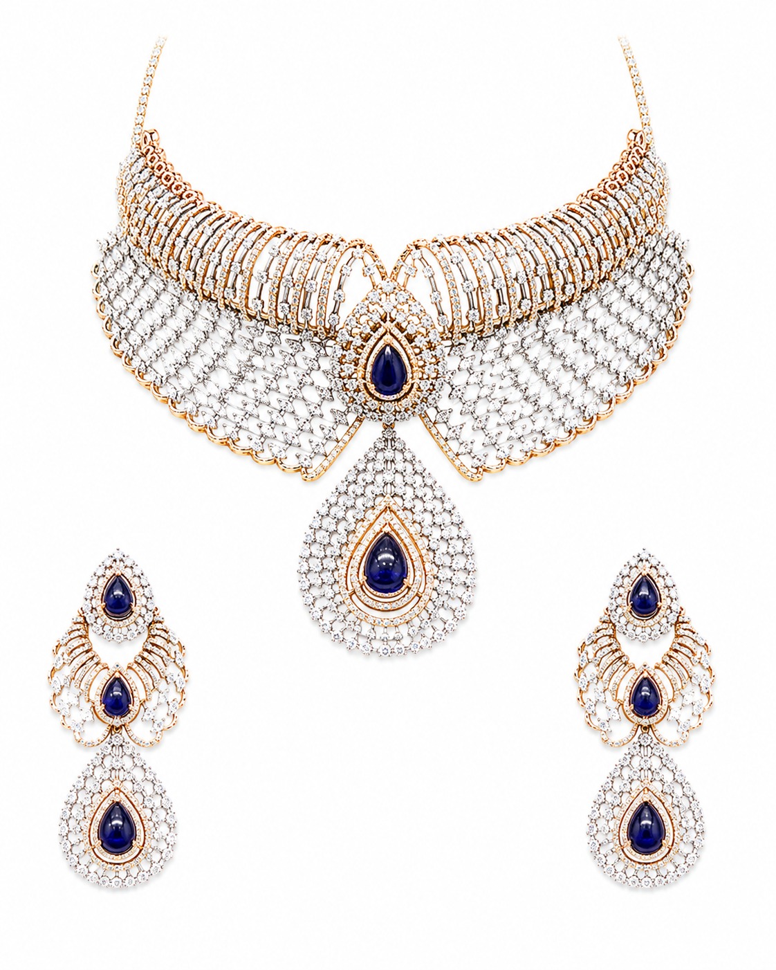 Blue Stone Wing Style Designer Necklace Set