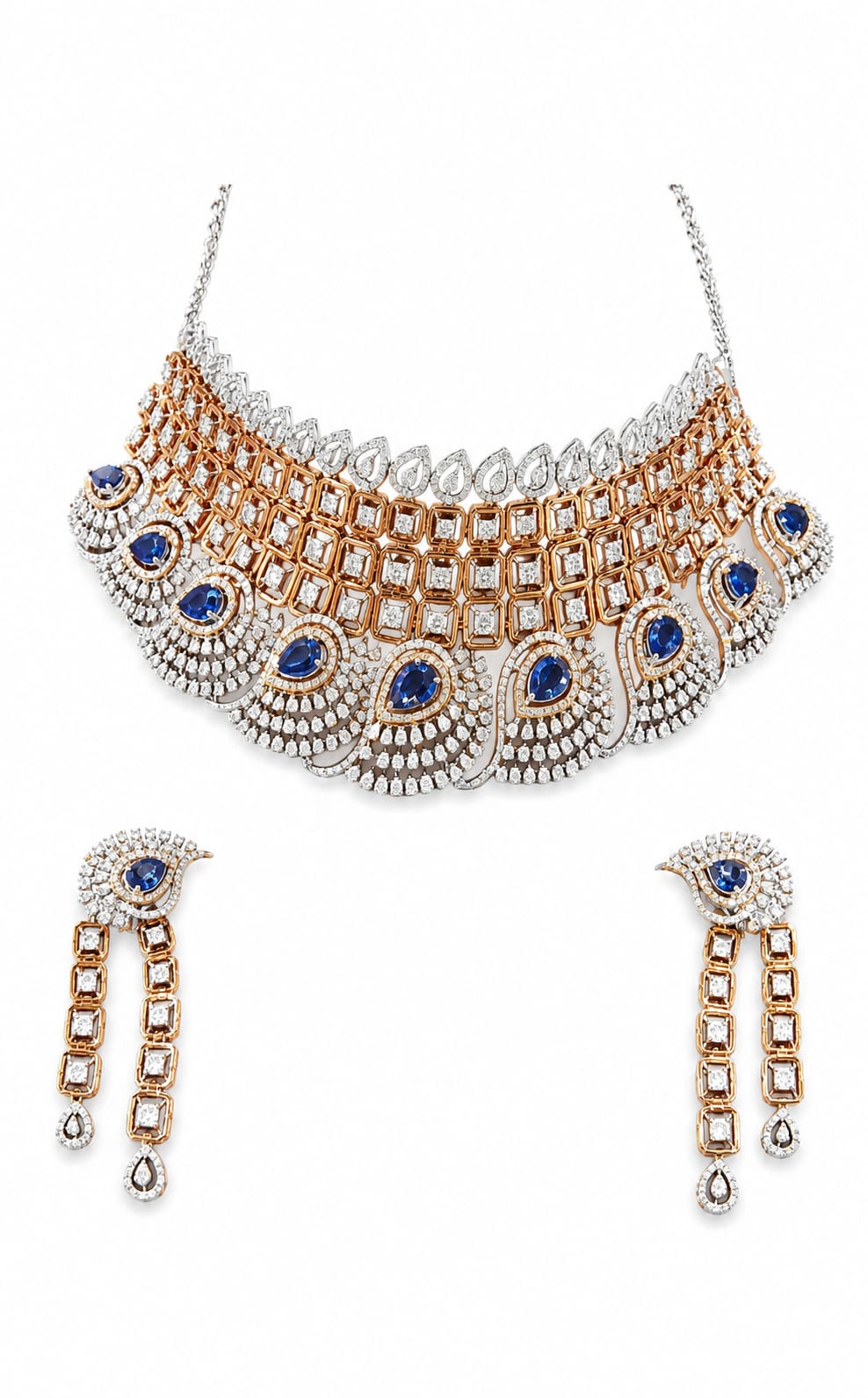 Traditional Blue Stone Grand Necklace Set
