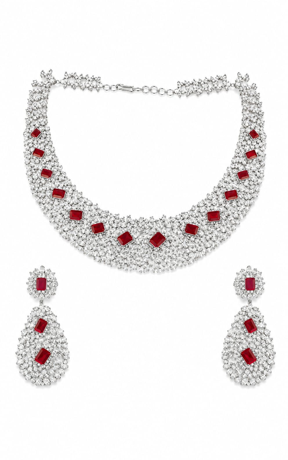Ruby Red Crescent Designer Necklace Set