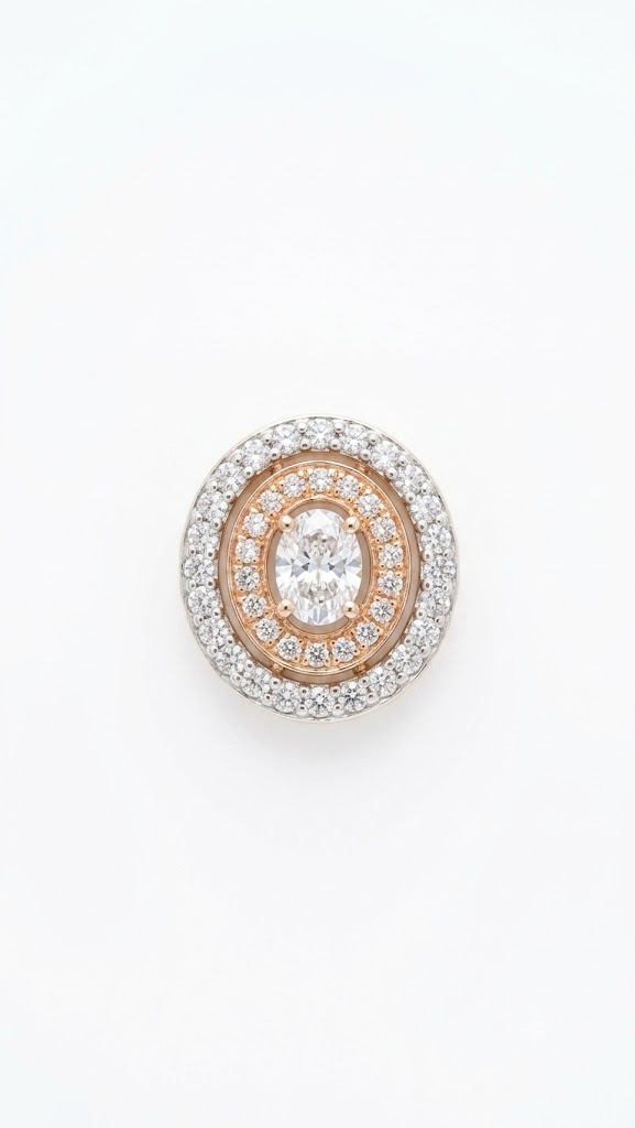 Two-Tone Diamond Oval Halo Pendant