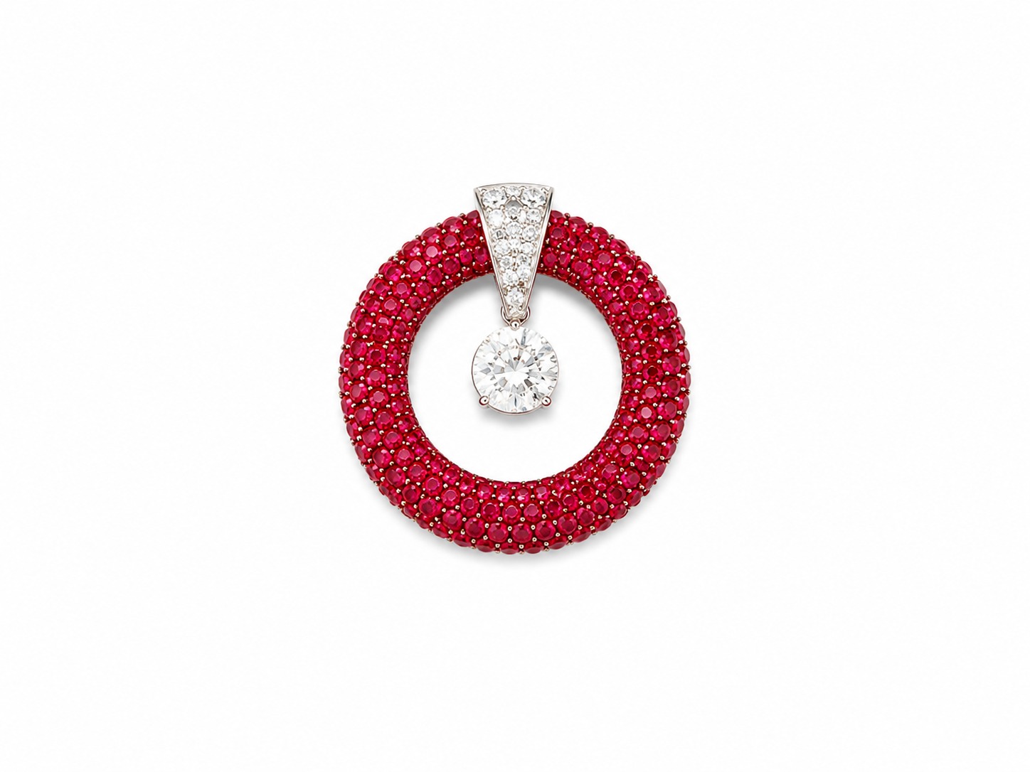 Ruby Pave Diamond Circle Pendant