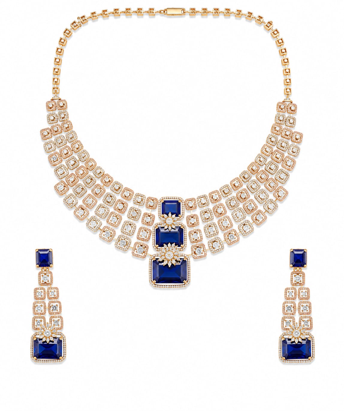 Blue Square Stone Royal Necklace Set