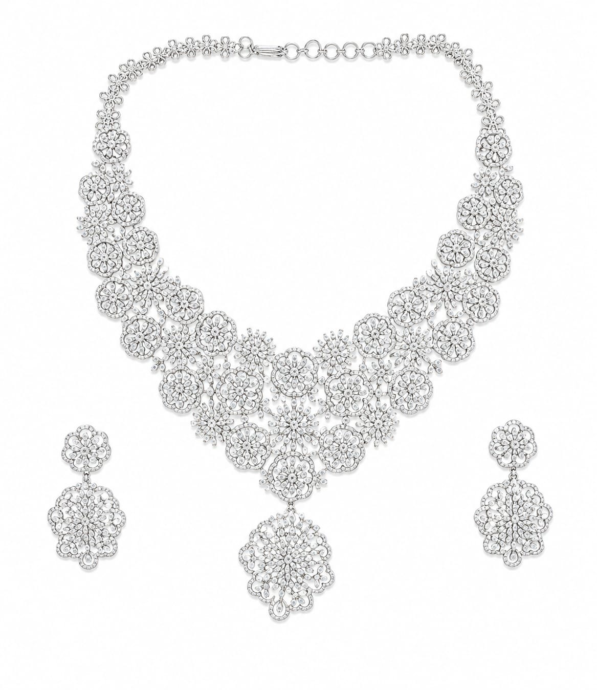 Classic White Diamond Layered Necklace Set