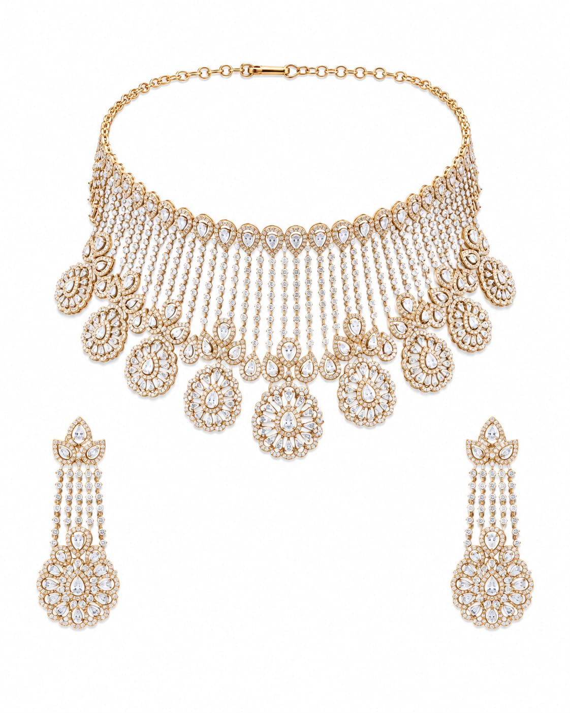 Classic Gold Floral Pendant Necklace Set