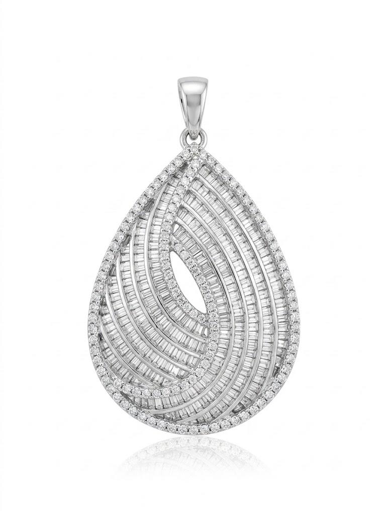 Diamond Baguette Swirl Teardrop Pendant