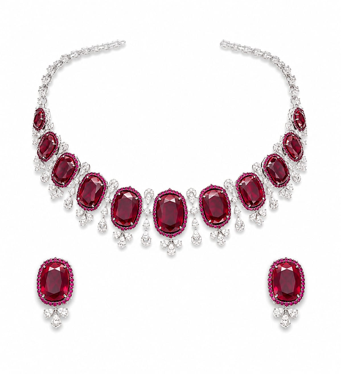 Ruby Red Oval Stone Necklace Set
