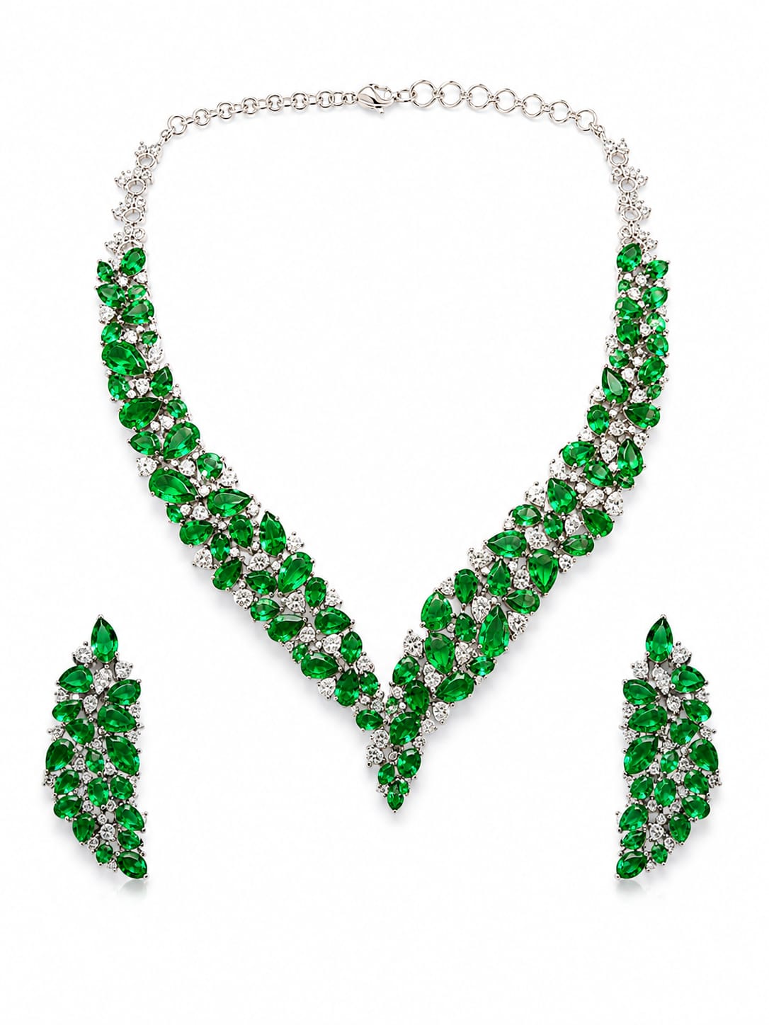 Emerald Green V-Shape Designer Necklace Set