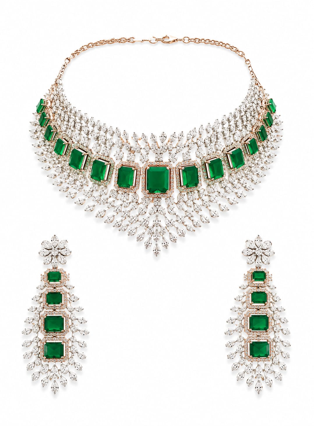 Emerald Green Square Stone Necklace Set