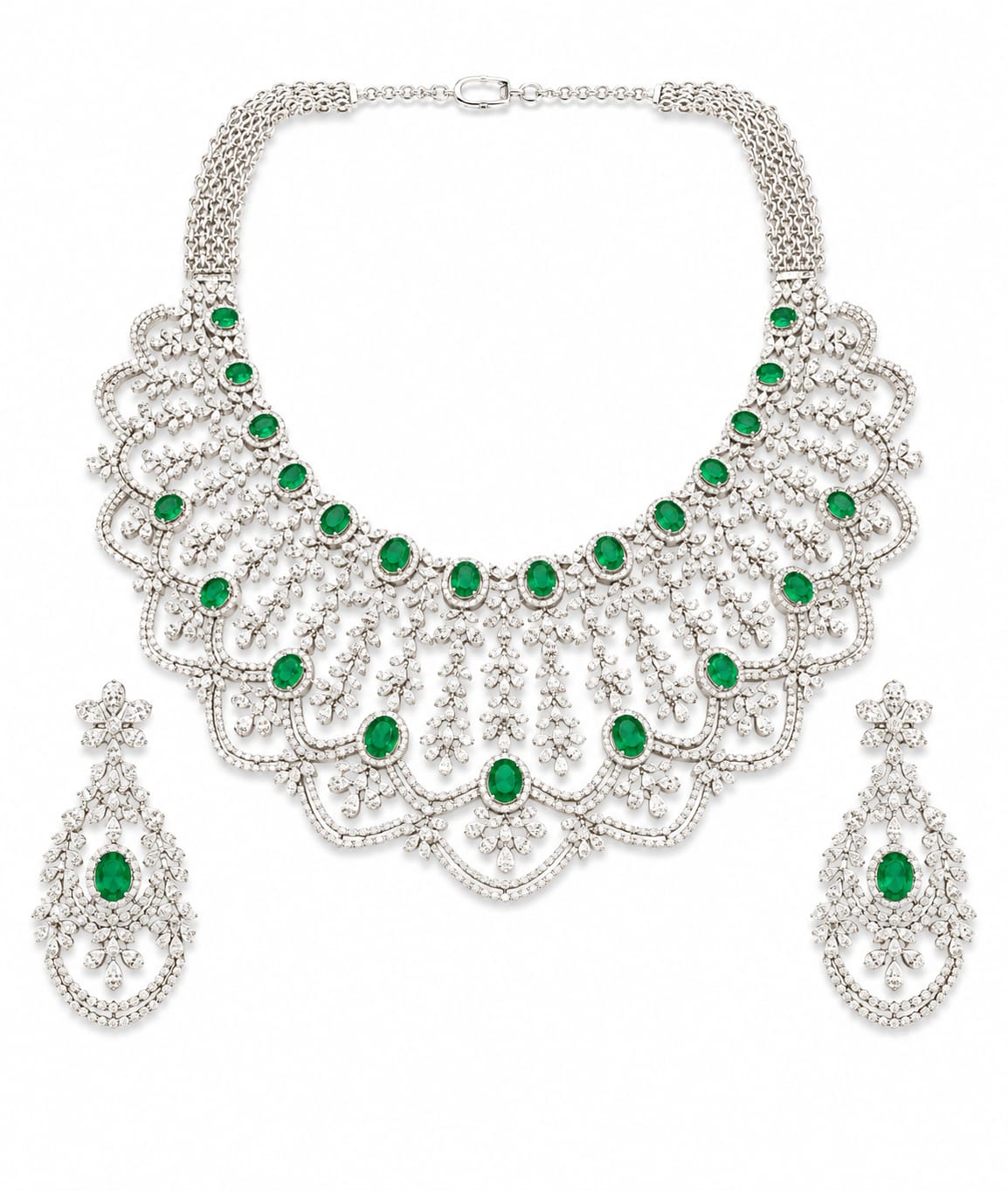 Emerald Green Royal Layered Necklace Set