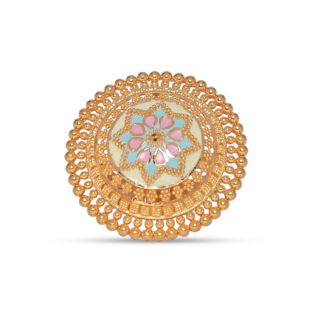Rajwadi Round Meenakari Cocktail Ring