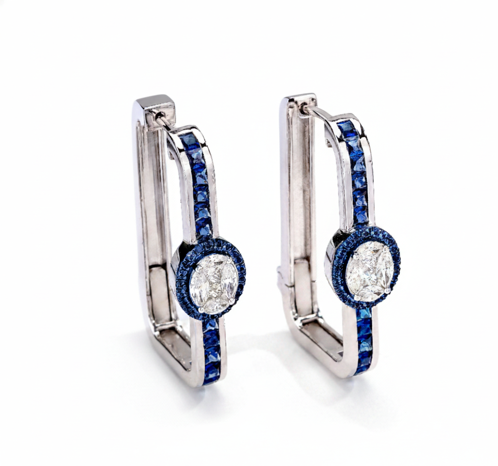 Royal Blue Halo Diamond Earrings