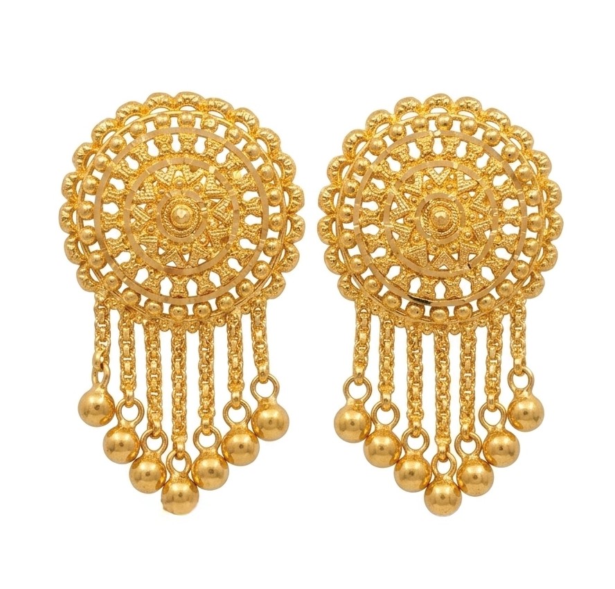 Sunburst Filigree Tassel 22K Gold Earrings